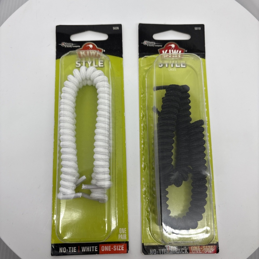 2 Kiwi Style No Tie Shoe Laces White & Black Two‎ Pairs #5026 & 5019 Easy New